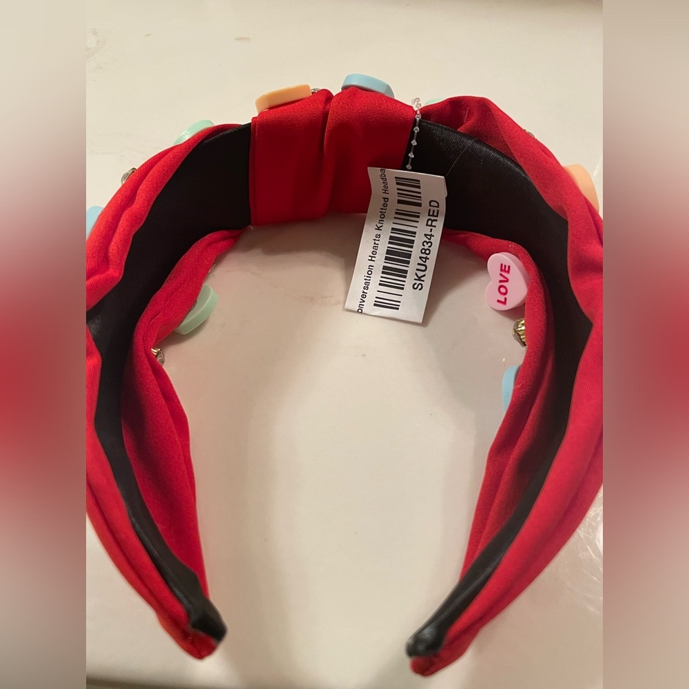 ☀️SALE☀️NWT Valentine’s Day Rhinestones Candy Hearts Top Knot Headband. Red.♥️ - Picture 5 of 7